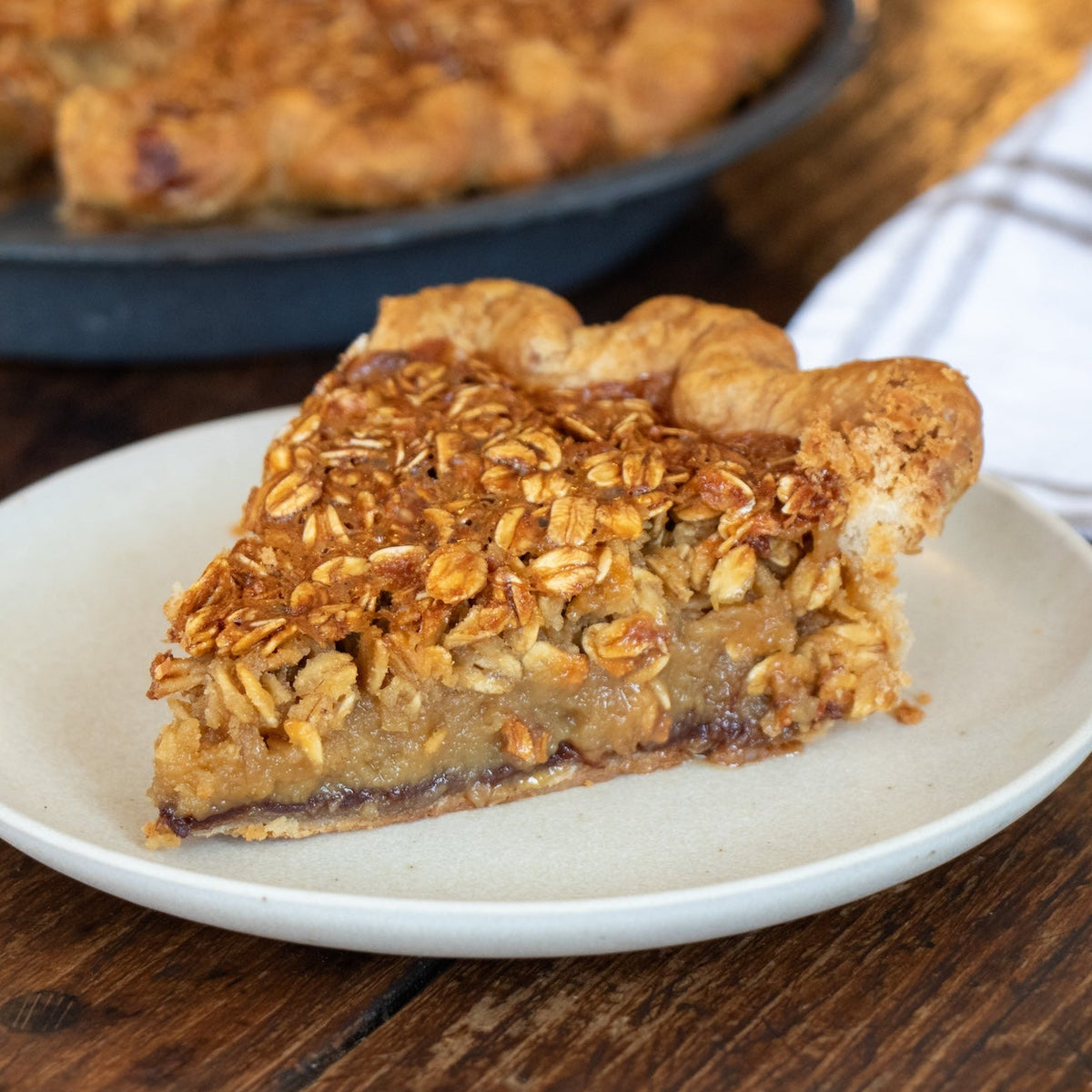 A slice of Black Bottom Oat pie
