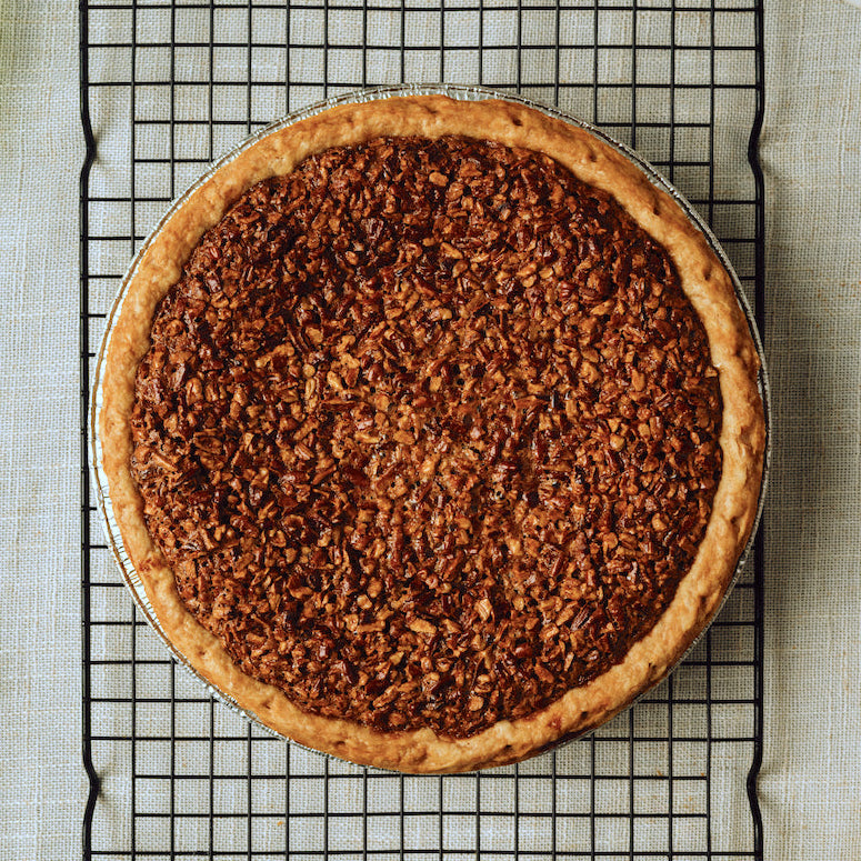 Pecan pie on a cooling rack