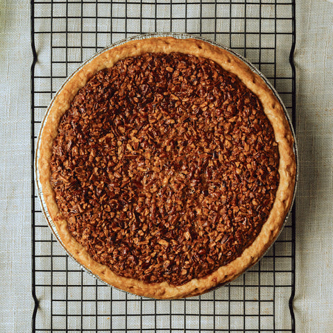 Pecan pie on a cooling rack